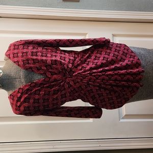 NY&C, stretch, red, cranberry, black, steampunk, gathered, 3/4 sleeve, size M
